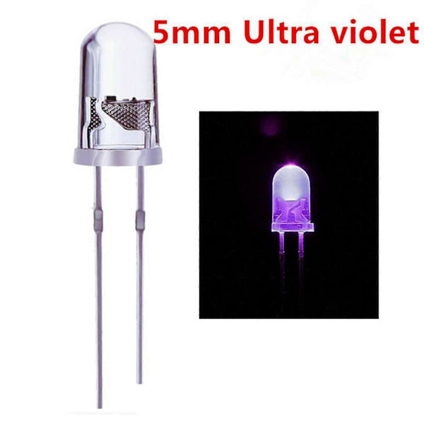 200x 5 mm pyöreä violetti UV LED-diodi erittäin kirkas kirkas LED-valo violetti väri