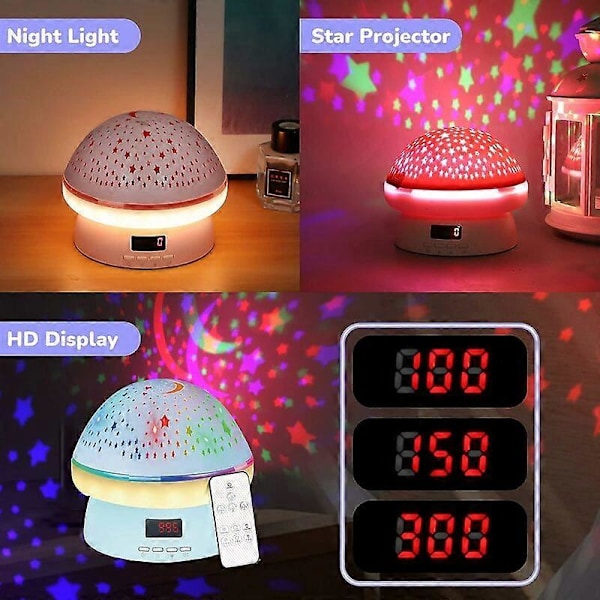 Fjernbetjening og Timer Design Stjerneklar Himmel Roterende Stjerneprojektor Natlampe, 16 Farverige Projektorer Dæmpbar LED Sengelampe, Selvlysende Stjerne