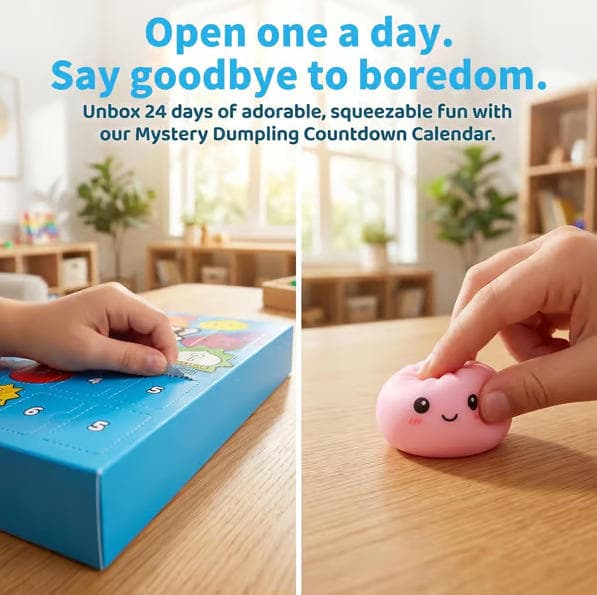 Adventskalender 2026, 24-dagars nedräkning med överraskande Dumpling Squishy-leksaker, julklappar