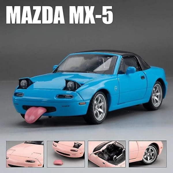 1/32 Mazda Mx-5 Miniature Diecast Mx5 Roadster Toy Bilmodell Ljud & Ljus Dörrar Öppningsbara Samling Present till Barn Pojke Barn Blue