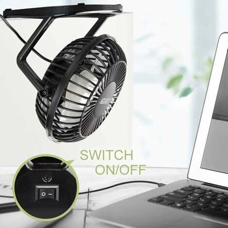 4-tums Mini USB-fläkt – 360° Rotation – Tyst för Kontor, Camping, Barnvagn – USB-driven – ABS-plast