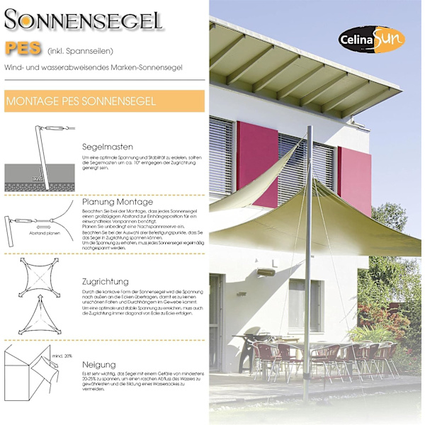 Skygge seil hage balkong hydrofob polyester PES trekant 3 x 3 x 3 m grå
