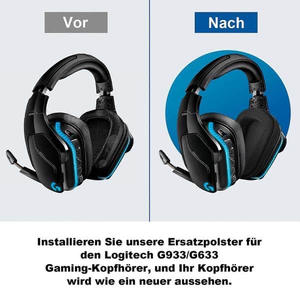 1 Par erstatningsøreputer kompatible med Logitech G933 Logitech G633 Gaming Headset (Svart)