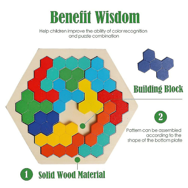 Træ Hexagon Puslespil Form Mønster Blok Tangram Hjerne Teaser Læring Legetøj Geometri Logik Iq Spil Gave