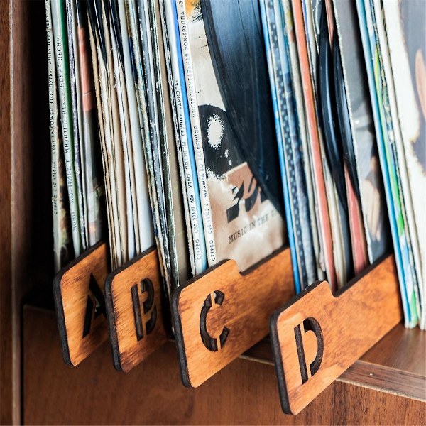 26 st Skivdelare i Trä, Alfabetiska Vinyl Skivförvaringsdelare A-Z, Skivhållare Organiseringsguider