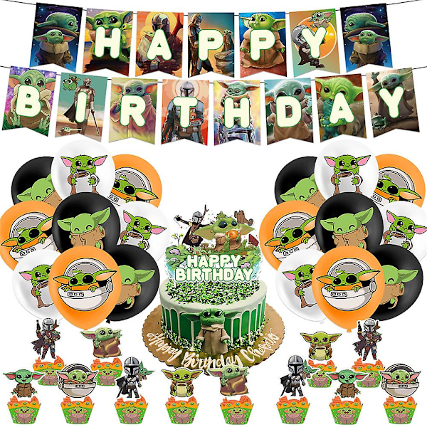 Star Wars Yoda Baby Tema Bursdagsfest Ballonger Banner Kake Toppers Dekorasjon