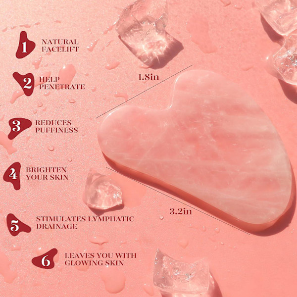 Gua Sha og ansigtsrulle, rulle rose quartz Gua Sha sten