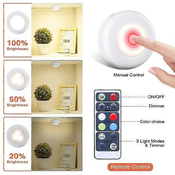 6-pack LED-lampor Sladdlösa Varmvit 4000k Dimbara LED-nattlampor Batteridrivna och Fjärrkontroll LED-spotlight Belysning för Kök Sovrum