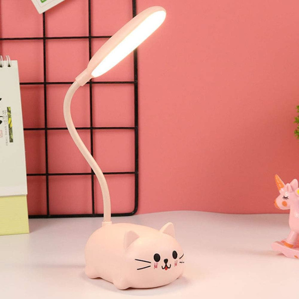 LED-skrivebordslampe for barn, trådløs lading, øyebeskyttelse, USB-lading, tegneseriefigurlampe (rosa)