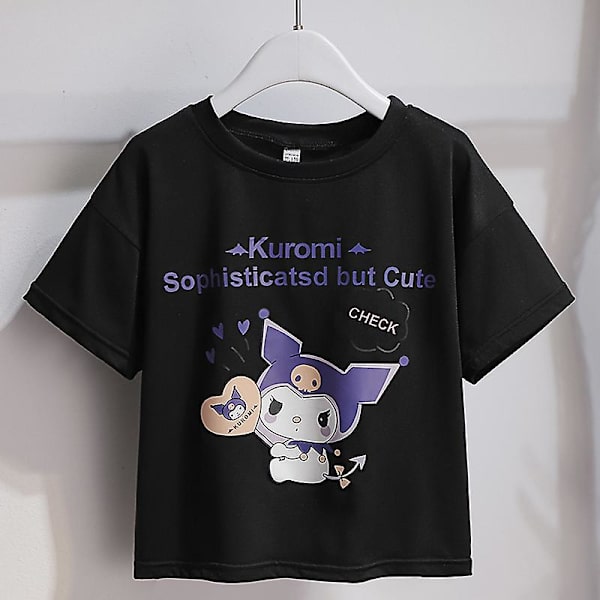 Sanrios tecknade Kawaii flickor vit T-shirt kostym Kuromi söt sommar kortärmad college Jk uniform kjol barn fashionabla kjol