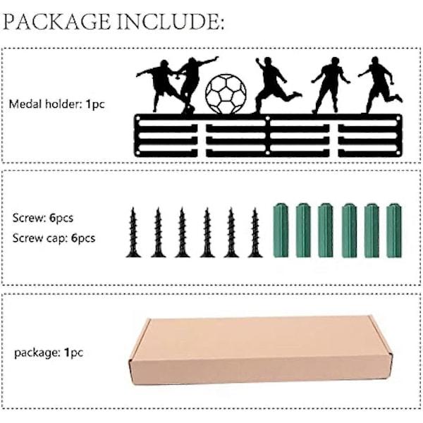1 sæt Fodbold Medaljeholder Sport Fodboldspiller Medaljer Display Stativ Væghængt Hængende Dekoration Sort