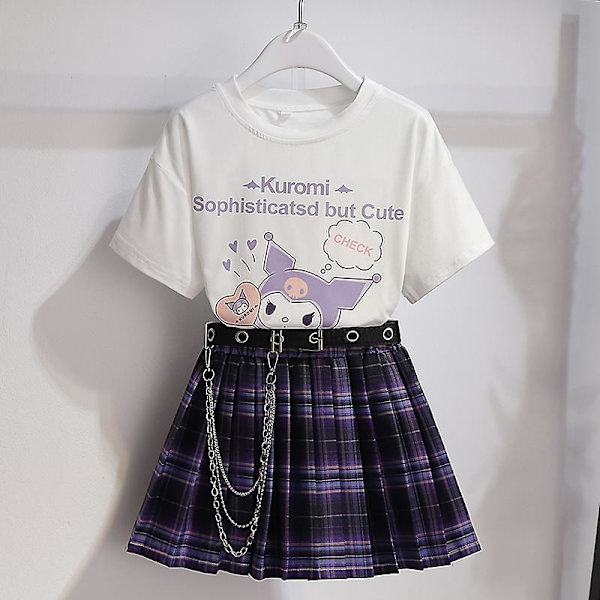 Sanrios Cartoon Kawaii Tyttöjen Valkoinen T-paita Puku Kuromi Söpö Kesä Lyhythihainen College Jk Yhtenäinen Hame Lapset Muodikas Hame
