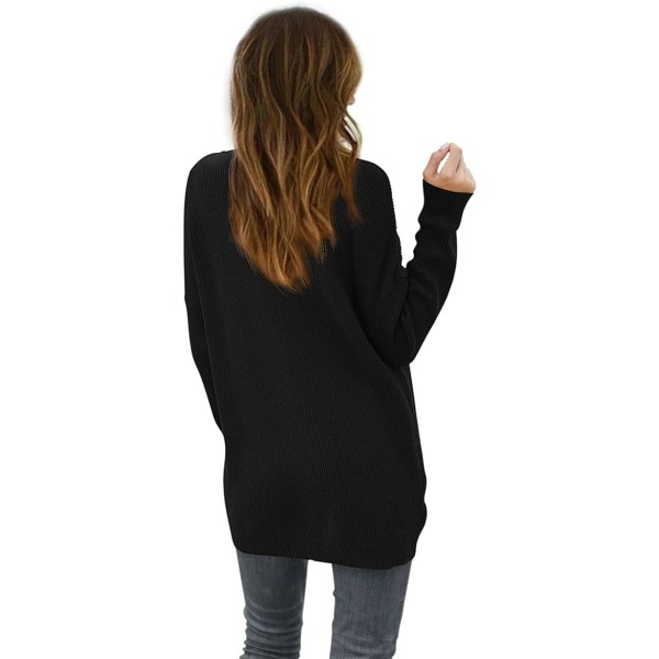 2023  Dame Off-Shoulder V-hals Sweater Løs Bat Wing Langærmet Strikket Sweater Pullover