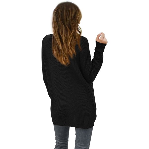 2023 Kvinder off-Shoulder V-hals sweater Løs Bat Wing Langærmet strikket sweater Pullover
