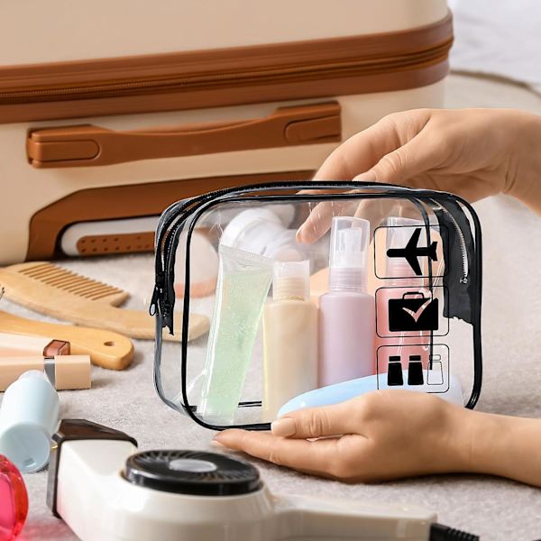3-pack TSA-godkänd Toalettsakväska, Transparent Reseväska, Transparent Sminkväska, Vattentät Resesminkväska (svart)
