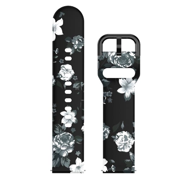 Silikone armbånd til Samsung Galaxy Watch Grå blomster på sort baggrund 20 mm