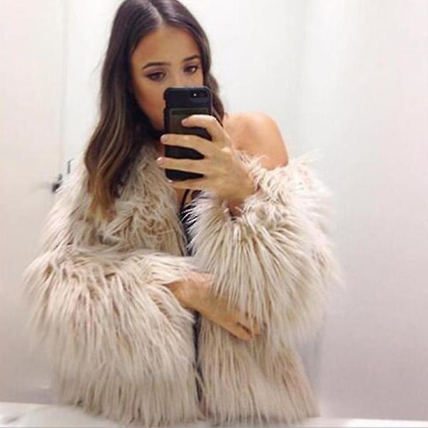 Women's Fluffy Faux Fur Plush Jacket Cardigan Party Winter Warm Jacket - Khaki M