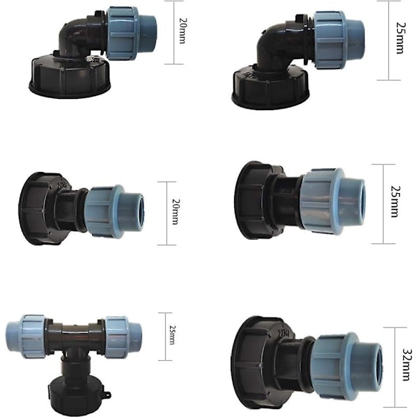 IBC Tank Adapter, S60X6 IBC Adapter med 32mm MDPE Polyethylene Straight Connector, Kompatibel med europeiske standard IBC-beholdere