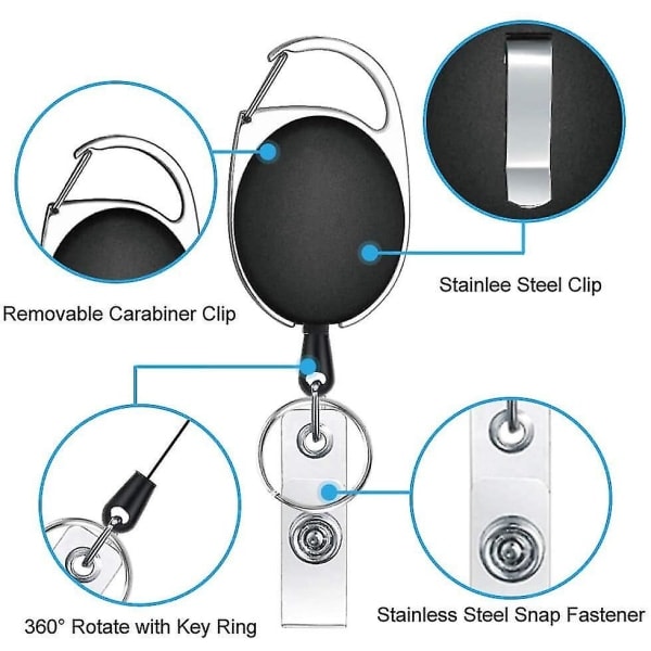 Pack Retractable Key Ring, Retractable Badge Holder Key Roll, Key Fob Extendable for ID Card Holder, Card Holder, Key Card