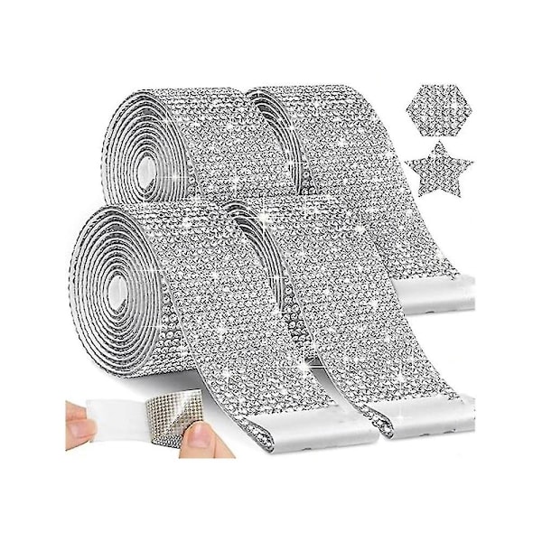 4 Rullar Självhäftande Rhinestone-band, Rhinestone-band Rhinestone-diamantband för hantverk, DIY Rhinestone-tejp