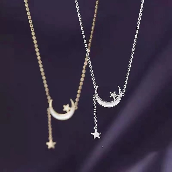 Moon Star Necklace Elegant Long Tassel Women Fashion Jewelry,set Of 2pcs-silver,golden
