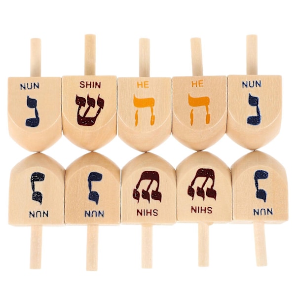 10 kpl Hanukkah-puupörräset, klassiset pyörivät huiput lapsille, Hanukkah-puupörräset, Hanukkah-juhlatarvikkeet ja koristeet