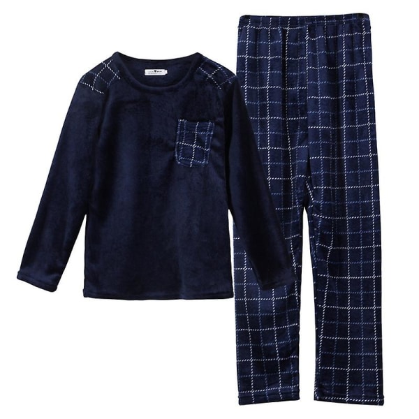 2023 efterår og vinter pyjamas for mænd fortykket varm flannel pyjamas langærmet kongeblå 2XL