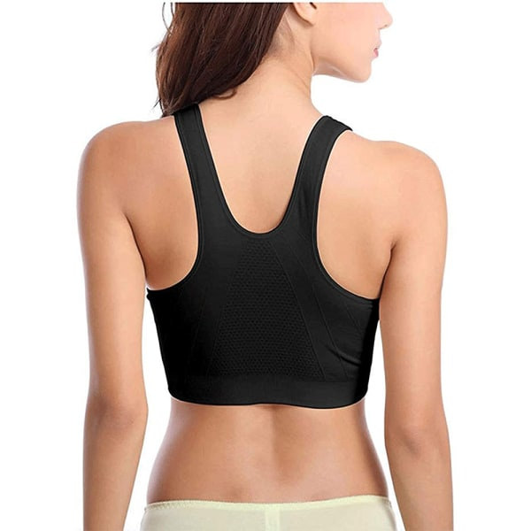Front Zipper Sports BH til kvinder Trådløs Postkirurgi BH Aktiv Yo 2-pak (sort+lilla) X-Large
