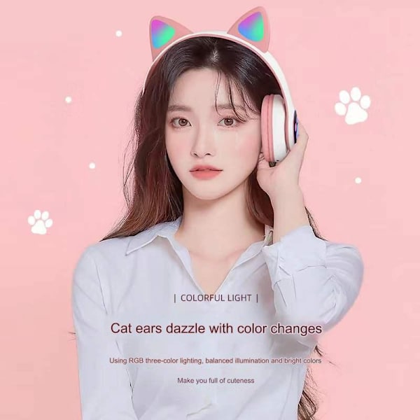 Hörlurar, kattöron Bluetooth-hörlurar, hopfällbara plug-in lysande hörlurar blue