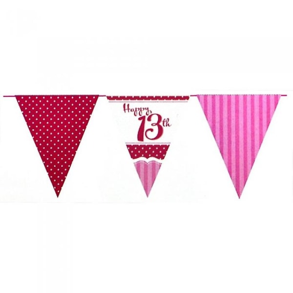 Pink papirflag fødselsdagsgræs med Happy 13th tekstdesign. Længde: 12 fod.