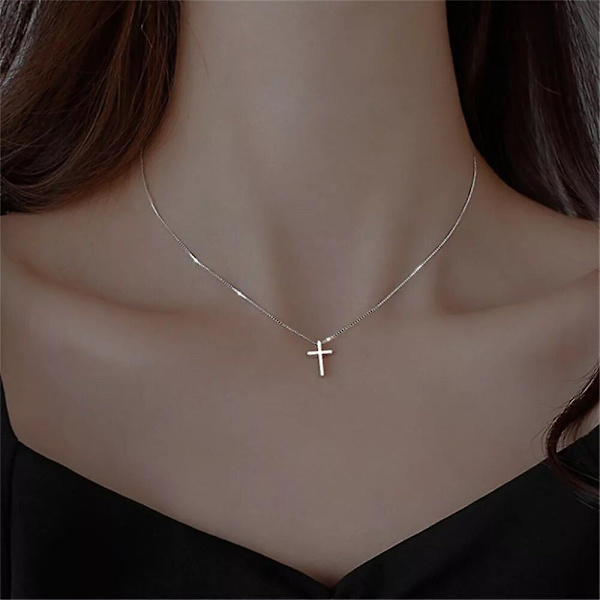 Halsband med korshänge i silverfärgat rostfritt stål för kvinnor, kristen Jesus-halsbandskedja
