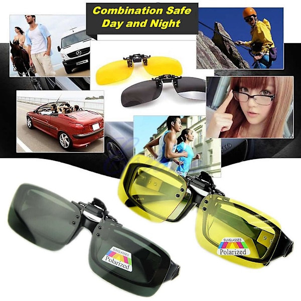 Nya Dag & Natt Polariserande Solglasögon Clip-on Flip-up Linser