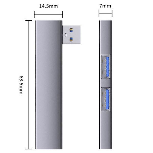 Multi-Port USB-hub: USB til dobbelt USB 2.0 + USB 3.0 til telefoner, tablets og laptops grå
