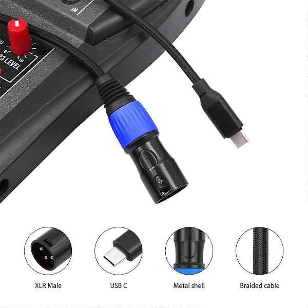 Type C - XLR uros Aux-äänikaapeli Type C - XLR uroslähtö Stereojohto USB Type-C uros - XLR uroskaapeli Plug and Play