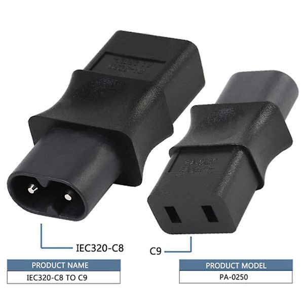 2 st Iec 320 C8 Hanar till Iec 320 C9 Hon Ac-adapter 6A/250V Industriell Strömkonverterare