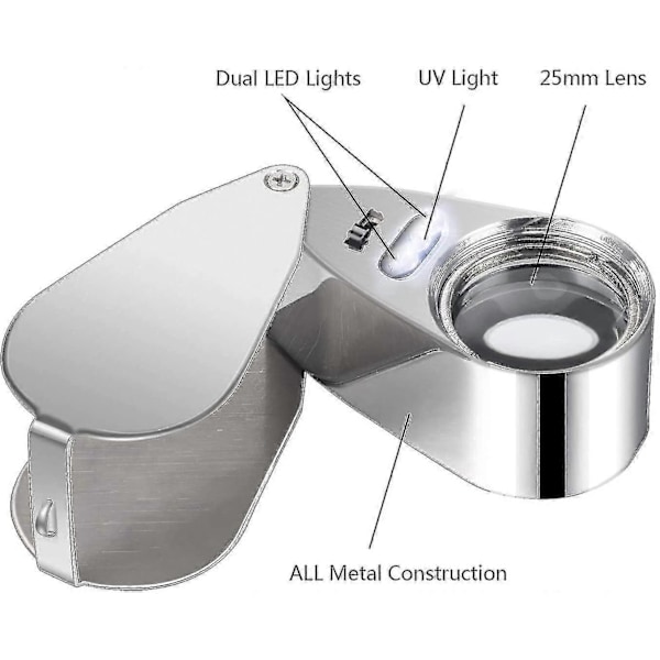 2-pack 40x Belyst Juvelerare Led Uv Lins Lupp Förstoringsglas för Juvelerare