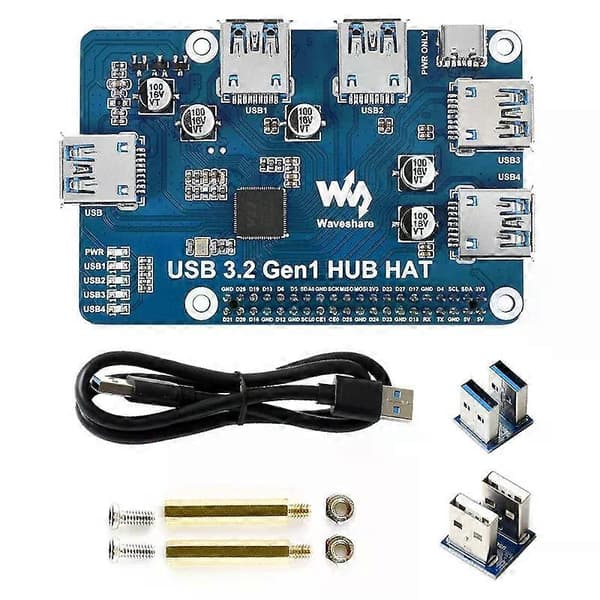 Waveshare USB 32 Gen1 HUB HAT til Raspberry Pi 4B 3B+ 3B 2B Zero W WH 4-kanals USB 30 udvidelsesport Driver-Free Plug&Play