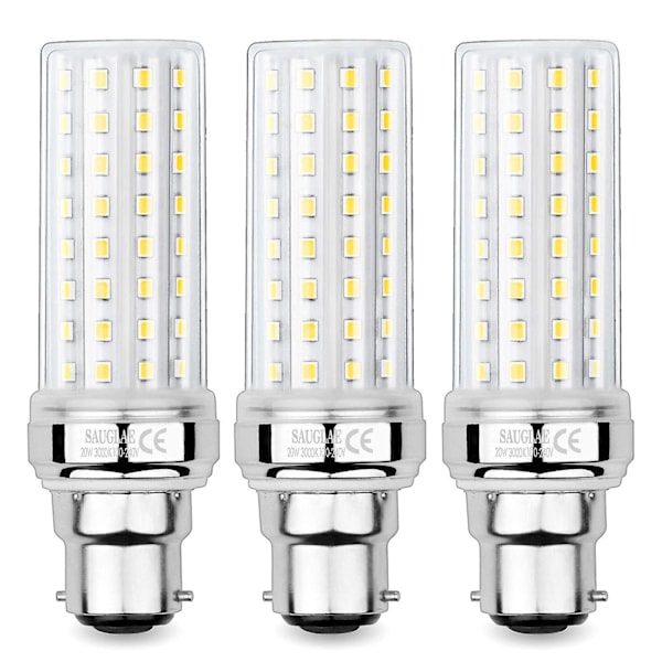20w LED-maissinvalot, 150w vastaava hehkulamppu, 2300lm, 3000k lämmin valkoinen, B22 bajonettilamput, 3 kpl