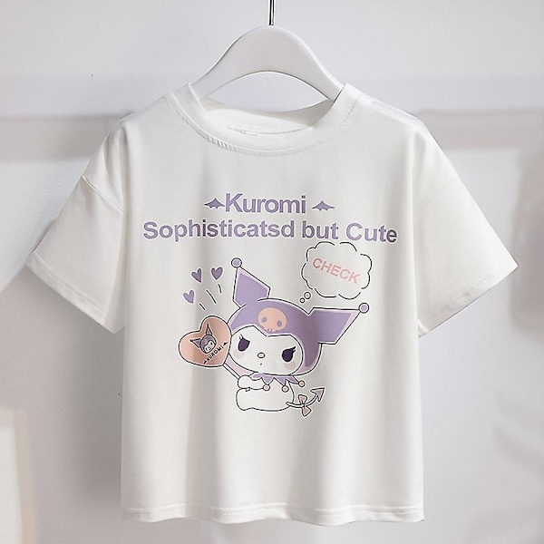 Sanrios tecknade Kawaii flickor vit T-shirt kostym Kuromi söt sommar kortärmad college Jk uniform kjol barn fashionabla kjol