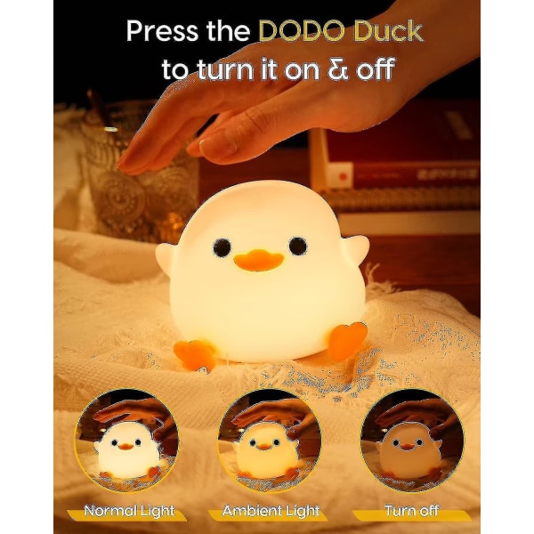 Dodo Duck Night Light, Cute Duck Lamp, Silikone Dæmpbar Nursery Nightlight, Genopladelig Led sengelampe med 20 minutters timer og trykkontrol Baby Gi
