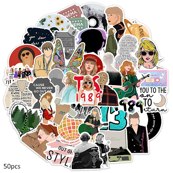 Taylor Swift The Eras Tour Stickers - Vanntett, holdbar, trendy vinyl klistremerker for fans, vannflasker, datamaskiner, reiser - 50 stk.