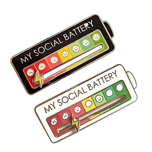 Hauska sosiaalinen mieliala Pin 7 päivää, sosiaalinen akku rintaneula, interaktiivinen mieliala Pin, ahdistusmerkki mielialan ilmaisu Pin lahja introverteille Black - White