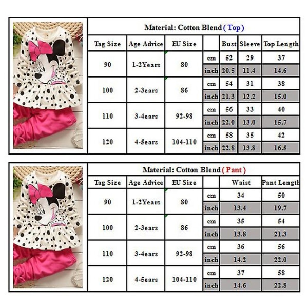 Barn Flickor Minnie Mouse Outfit Långärmad Topp Byxor Set Prickig Kläder Yellow 2-3 Years