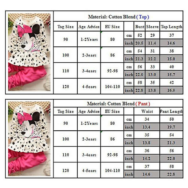 Børns Piger Minnie Mouse Outfit Langærmet Top Bukser Sæt Polka Dot Tøj White 2-3 Years