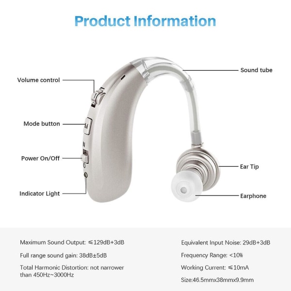 Uppladdningsbara hörapparater för seniorer, digitala hörapparater med brusreducering, bakom örat hörapparater, modell Z-360