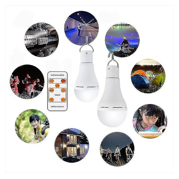 USB Laddningsbar Glödlampa med Fjärrkontroll, 7W LED Batteridriven Glödlampa, E27 Touch-Dimbar Glödlampa med Timerfunktion, Utomhus Camping Nödsituation