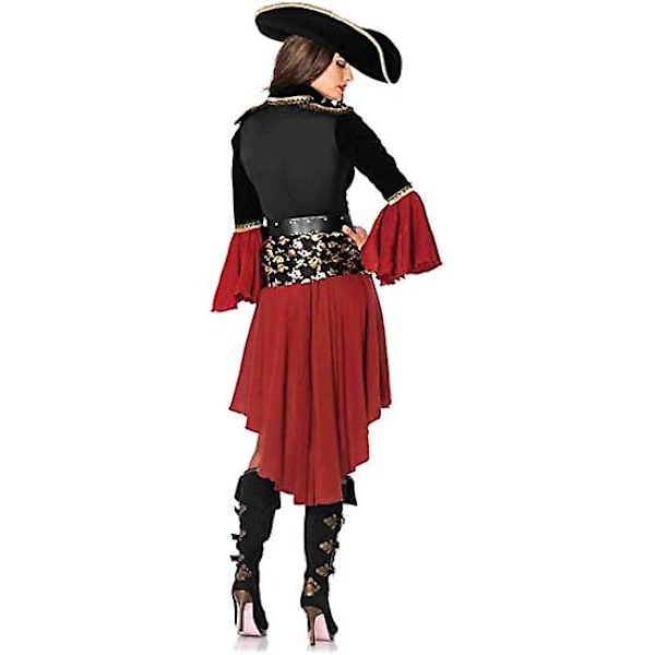 Kvinnors 3-delade Cruel Seas piratkaptenklänning kostym med fastsatt skärp, bälte, hatt, svart/burgundy XL