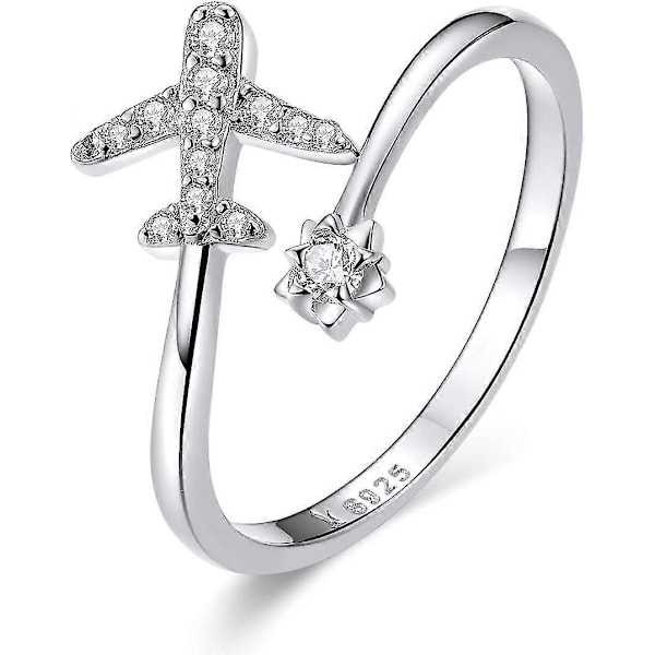 Valentine's Daycz Fly Åpen Uttalelse Ringer S925 Sterling Sølv For Kvinner Jenter Krystall Diamant Reise Souvenir Justerbar Wrap Mansjett Evighet Pro