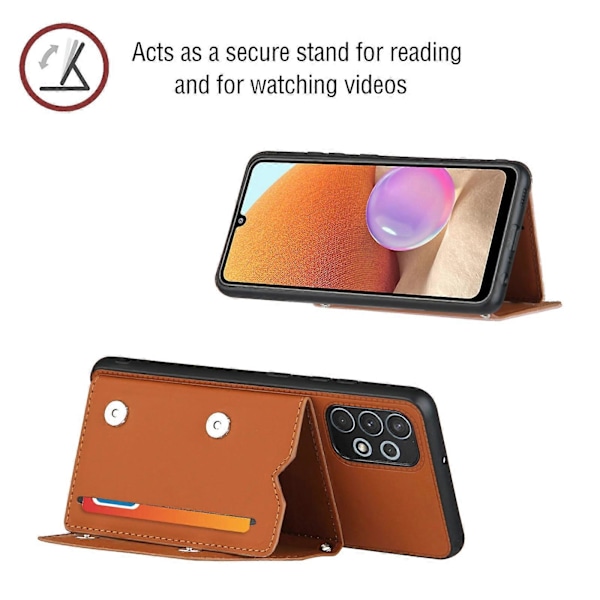 For Samsung Galaxy A32 4G (EU-versjon) Hudfølelse PU + TPU + PC Bakdeksel Støtsikkert Deksel med Kortspor & Holder & Fotoramme (Brun)