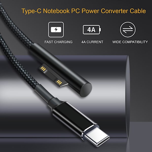 65w 15v 4a Bærbar Laderkabel Magnetisk Høyhastighets Pd Hurtiglading Type-c Bærbar Strømadapter Konverterledning Kompatibel Microsoft Surface Pro 3/4/